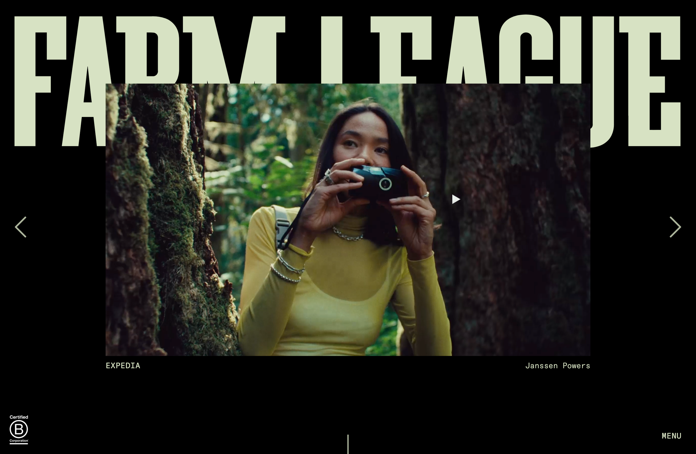 Home page featured work for creative film company Farm League